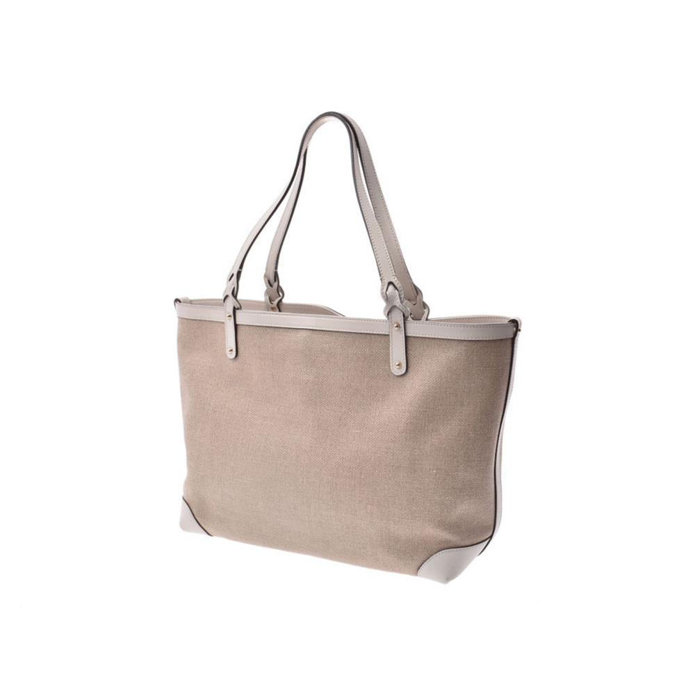 Gucci Beige pouch tote white bag canvas leather Tan